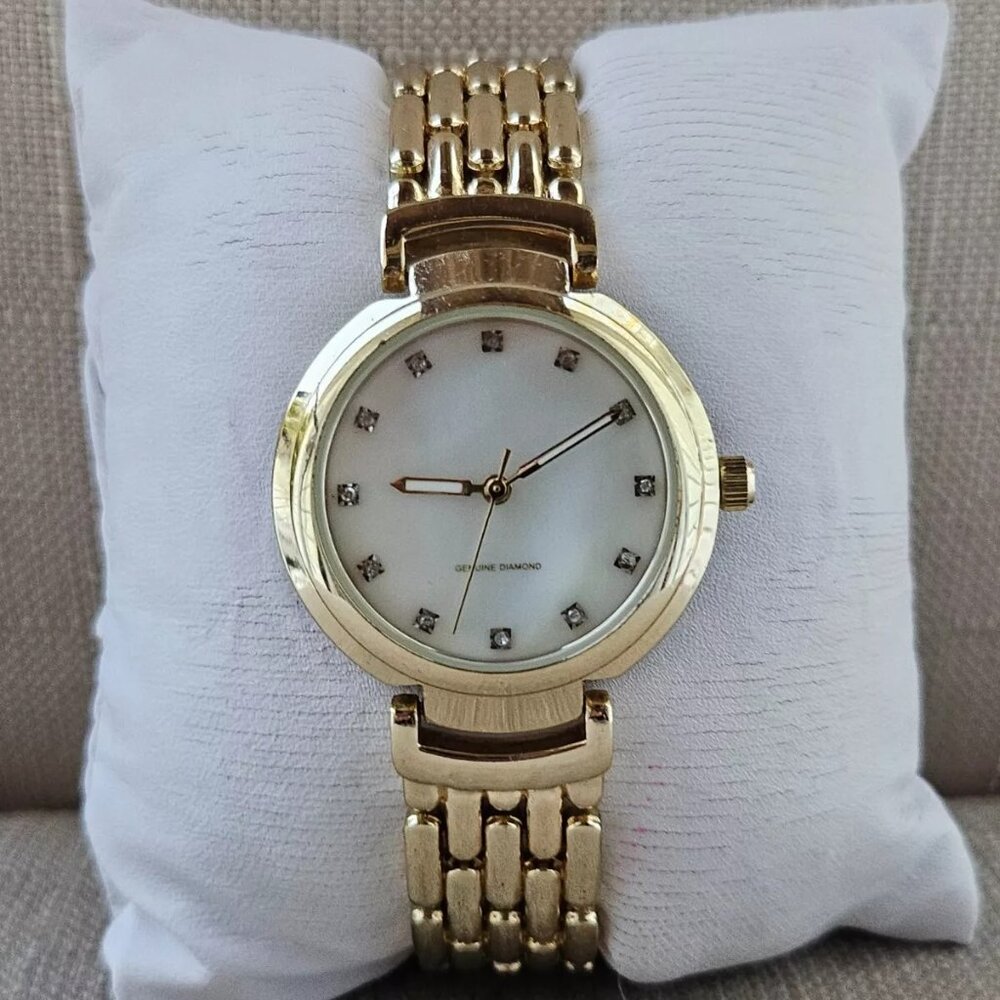 Women Wristwatch Quartz Analog Wrist Watch Gold Tone genuine diamonds - Picture 4 of 12